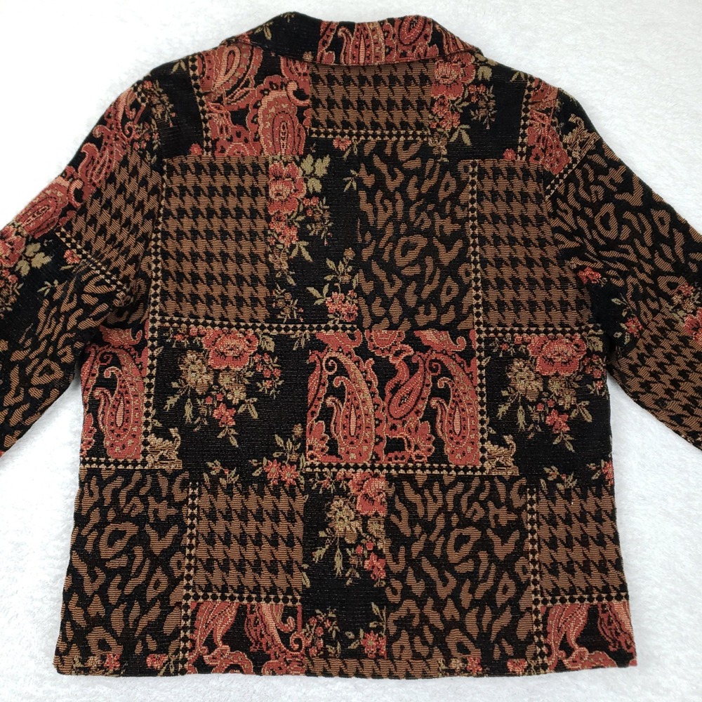 Studio Works Tapestry Patchwork Jacket Paisley Leopard Houndstooth Brown L 90s - Picture 13 of 16